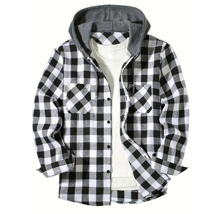 Chaqueta Ligera de Franela, Camisa a Cuadros Informal con Bolsillos en el Pecho y Tela de Mezcla de Algodón Suave, Ajuste Cómodo - Product Image 4