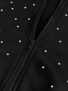 Sweat-shirt à capuche court noir personnalisé avec imprimé à pois en strass, coupe classique, unisexe, pour l'automne - Product Image 3