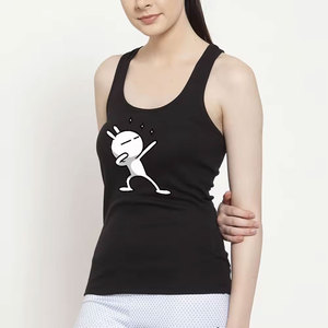 <b>Women</b> <b>Black</b> Racerback <b>Tank</b> <b>Top</b> Solid Scoop Neck Sleeveless Breathable Quick Dry 100% Cotton Yoga <b>Top</b> Front Logo High Street - Product Image 5