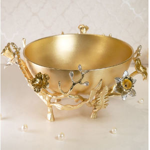 Bol de forme ronde de luxe de branche de conception de fleur élégante de couleur d'or accessoires de maison décoratifs bol de service de table - Product Image 1