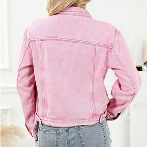 <b>Women</b> Pink Denim <b>Jacket</b> Streetwear Cotton Jean <b>Jacket</b> Comfortable Sustainable <b>Spring</b> Wear Custom OEM ODM Wholesale - Product Image 3