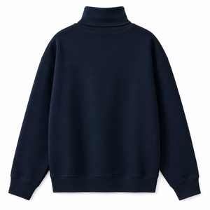 <b>Women's</b> <b>Navy</b> Blue Turtleneck Sweatshirt Full Sleeve Knitted Regular Fit Autumn Casual Wear Pullover Fleece - Product Image 2