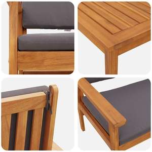 Conjunto de sofás de jardín de madera maciza de acacia antracita con cojín, muebles de exterior de 2 piezas - Product Image 6
