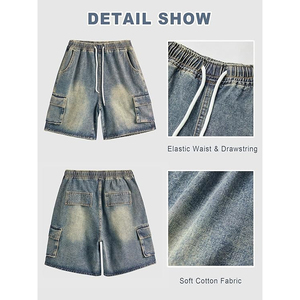 Pantalones Cortos Vaqueros Unisex de Mezclilla con Lavado Ácido Personalizados, Estilo Urbano Holgado Vintage, 100% Algodón, Proveedor OEM ODM, Venta al por Mayor - Product Image 5