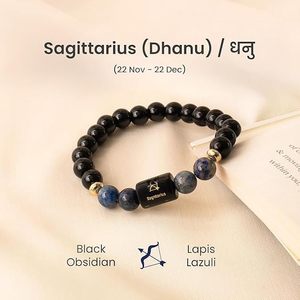 Bracelet du Zodiaque Sagittaire Perles d'Obsidienne Noire avec Lapis Bleu et Plaque Dorée Gravée au Laser Bijou Tendance Mode - Product Image 2
