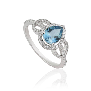Bague de déclaration en or blanc 14 carats véritable avec aigue-marine et diamants, prix de gros compétitif, fournisseur de bijoux de mariage et de fiançailles - Product Image 3