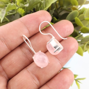 Boucles d'oreilles en quartz rose, faites à la main par un créateur, en argent sterling 925, pour femmes et filles, à porter lors de fêtes. - Product Image 2