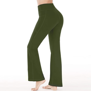 Pantalon de yoga évasé taille haute élastique personnalisé pour femme, coupe décontractée, couleur unie, vente en gros - Product Image 5
