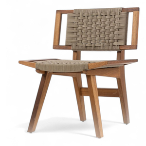 Siège en corde tressée au design minimaliste avec structure en bois de teck pour la décoration de meubles de maison - Product Image 3