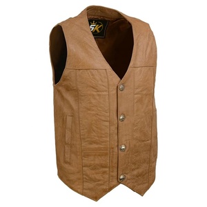 Veste de motard sans manches en cuir véritable marron pour homme 5Kingz Sports, col en V, style urbain classique, mode streetwear, hiver - Product Image 1