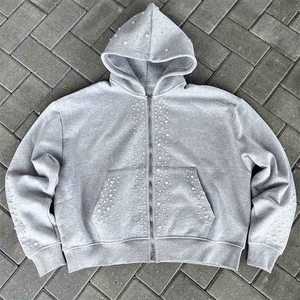 Conjunto Deportivo Glory 100% Algodón, Sudadera con Capucha y Pantalones Acampanados, Logotipo Personalizado, Pedrería, Perlas, Ropa Urbana con Maqueta Gratuita - Product Image 4