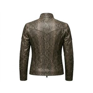 Chaqueta de lona de piel de oveja marrón personalizada para hombre, cierre de cremallera, relleno de poliéster, cuello alto, estilo vintage, forro de piel sintética - Product Image 2