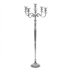Candelabro alto de metal de diseño moderno, plateado, de 5 brazos, de aluminio, para centro de mesa de boda, decoración de eventos y fiestas. - Product Image 1