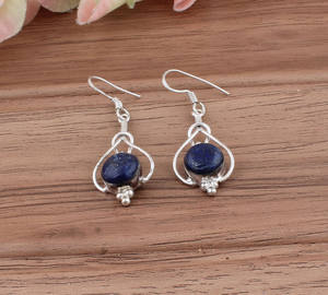 Natural Lapis Gemstone <b>Earrings</b> 925 <b>Sterling</b> <b>Silver</b> Luxury <b>Drop</b> <b>Earrings</b> for Women Wedding & Anniversary Gift - Product Image 1