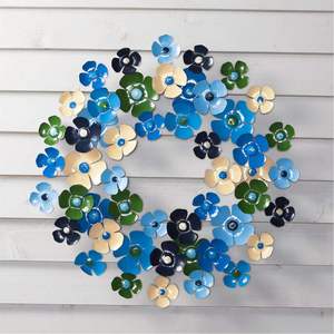 Blue Metal Daisy Floral Wreath <b>Wall</b> Hanging <b>Decor</b> Painted <b>Flower</b> Garland Spring Summer Home Entryway <b>Wall</b> Art - Product Image 5