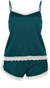 Conjunto de Pijama de Satén para Mujer, Camisola con Cuello en V, Pantalones Cortos, Encaje Sexy, Color Sólido, Pijama de Verano sin Mangas, Tela Suave - Product Image 3