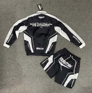 WindBreaker Sets Windproof Men <b>Polyester</b> Nylon Windbreaker Short <b>Tracksuit</b> Zipper Jackets and Shorts Two Piece Set - Product Image 2