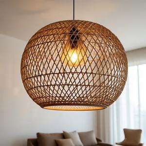 Luminaire suspendu rond en rotin de style rétro pour la maison, le bureau ou le hall – Fournitures indiennes - Product Image 3
