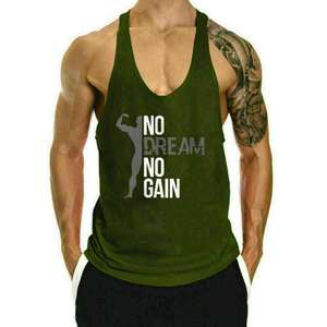 เสื้อกล้ามผ้าฝ้ายสีเขียวสำหรับผู้ชายพิมพ์ลาย No Dream No Gain คอวีแขนกุดเสื้อออกกำลังกายลำลอง - Product Image 6