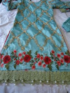 2021 modelo azul cielo bonito Color nuevo seda paquistaní Salwar Kameez Venta caliente muy hermoso brillante buen aspecto traje de césped - Product Image 6