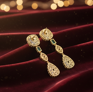 Designer Multi Gemstone <b>Earrings</b> with CZ 925 Sterling Silver 18K <b>Gold</b> Plated 6 Inch Long <b>Dangle</b> <b>Earrings</b> Ethnic Jewellery - Product Image 4