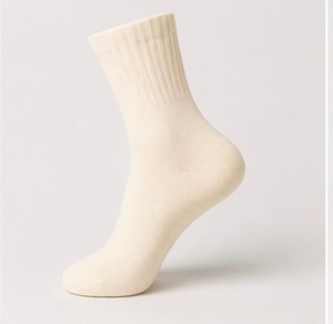 Cream Ribbed Crew <b>Socks</b> Breathable Cotton <b>Moisture</b>-Wicking Thermo Athletic Mid Calf Anti-Bacterial Thick Custom Logo Team Sports - Product Image 1
