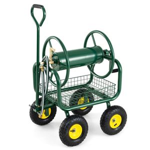 Heavy Duty Garden Hose Reel Cart 10\" Pneumatic Wheels Large Capacity 50ft/25ft <b>Storage</b> <b>Basket</b> Brass Fittings <b>for</b> Garden Winder - Product Image 4