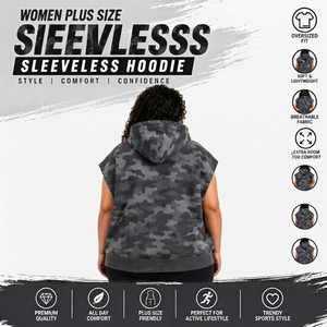 Sweat à capuche polaire oversize pour femme, grande taille, imprimé camouflage, avec fermeture éclair 3/4, pour l'hiver - Product Image 3