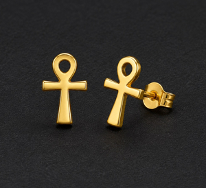 Pendientes de Plata de Ley 925 con Baño de Oro de 18K, Diseño Minimalista de Cruz Ankh, Unisex, para Uso Diario, Joyería Fina, Regalo para Ella - Product Image 1