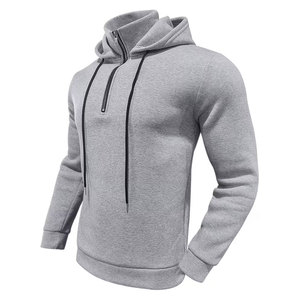 Men's Grey Half <b>Zip</b> Pullover Hoodie Drawstring <b>Hooded</b> Sweatshirt Long Sleeve Cool Streetwear Winter Fashion Top for Daily Wear - Product Image 2