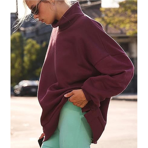 เสื้อสเวตเชิ้ตคอกลมผู้หญิง สีพื้น แขนยาว ผ้าฝ้ายถัก 100% ระบายอากาศได้ดี สวมใส่สบายๆ ในฤดูใบไม้ร่วง เสื้อสเวตเชิ้ตคอเต่า - Product Image 5