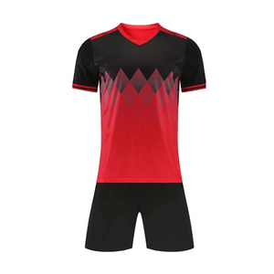 Conjunto de Camiseta de Fútbol para Hombre en Rojo y Negro con Bloques de Color, Manga Corta, Poliéster que Absorbe la Humedad, Uniforme para Todas las Temporadas, Talla Adulto - Product Image 2