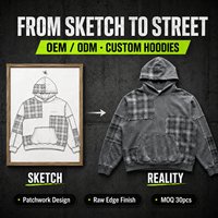 Hoodie Pria Berkualitas Tinggi Custom Washed dengan Patch Kotak-kotak Dekonstruksi, Bahan Fleece Tebal, Streetwear, Label Pribadi Pabrik