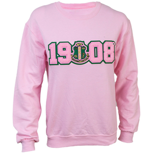 <b>Pink</b> 1908 Sweatshirt <b>Women</b> Sorority Inspired Crewneck Pullover Long Sleeve Casual Greek Style Fleece <b>Top</b> Embroidered Apparel - Product Image 1