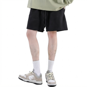 Men's Solid Color Cotton Bermuda <b>Shorts</b> Mid Waist Drawstring Closure Casual Loose Fit Breathable <b>Woven</b> Fabric Style - Product Image 2
