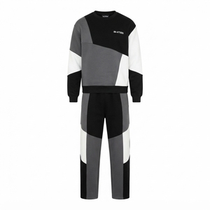<b>Men</b> Color Block Crewneck Sweatshirt <b>Jogger</b> Pants Set Black Gray <b>White</b> Casual Streetwear Matching Clothes Custom Logo - Product Image 3