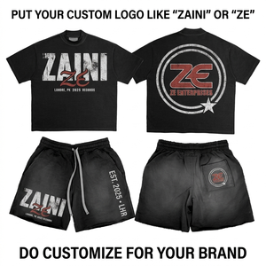 Custom Oversized T Shirt and Shorts <b>Set</b> 280 GSM Premium Cotton French Terry Washed Black Puff Print DTG Logo - Product Image 1