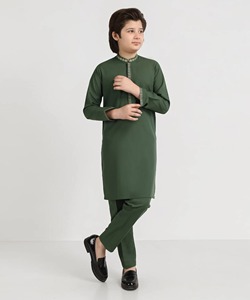 <b>Boys</b> Traditional Cotton Kurta Set Green Regular Fit Ankle Length India Pakistan Style All Seasons - Product Image 1