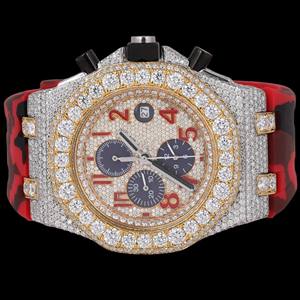 Montre DIADREAM GEMS & JEWEL à bracelet en caoutchouc rouge, boîtier rond, diamant Moissanite, date automatique et fonctions multifonctions, vente chaude - Product Image 1