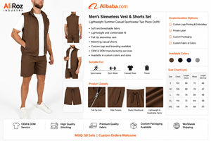 Chaleco para hombre, chaleco ligero sin mangas con cremallera y pantalones cortos con múltiples bolsillos, conjunto informal de ropa de verano - Product Image 4