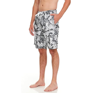 Shorts de Playa para Hombre con Estampado Floral, Azul Marino y Blanco, de Secado Rápido, con Cordón Ajustable en la Cintura, Tejido de Poliéster, Corte Medio - Product Image 4