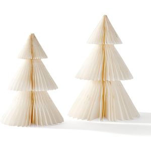 Set di 2 Alberi di Natale in Carta a Nido d'Ape 10-12 Pollici, Bianchi con Bordo Glitterato Oro, Decorazioni per Tavola Natalizia e Feste - Product Image 1