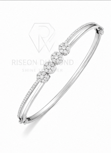 Elegant floral diamond <b>bracelet</b> with four flower clusters sleek <b>bangle</b> design sparkling lab grown diamonds perfect for luxury - Product Image 2