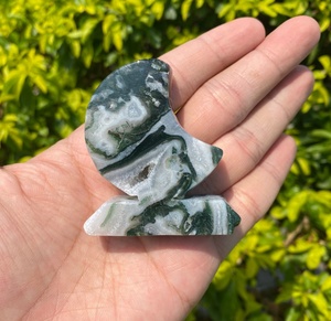 Wholesale Natural Healing Stone Polishing <b>Moss</b> Agate Flat Moon Carving Crystal Carving <b>Moss</b> Agate Crafts For Gift Decoration - Product Image 1