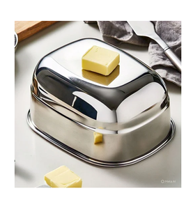 Boîte à beurre en acier inoxydable au design classique avec couvercle, facile à manipuler, idéale pour la table du petit-déjeuner - Product Image 4
