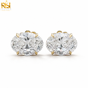 Pendientes de Diamante Cultivado en Laboratorio con Corte Ovalado Estilo East West |   Joyería Fina de Oro Sólido de 9K, 14K y 18K, Venta al por Mayor Directa, Hecho a Medida - Product Image 1
