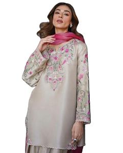 Ensemble de fête économique pour femmes musulmanes afghanes, en tissu de soie georgette, avec broderie lourde, haut mi-long, pantalon palazzo et dupatta - Product Image 1