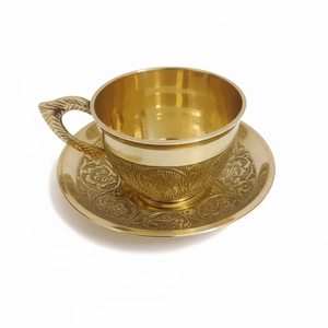 Metal <b>Cup</b> And <b>Saucer</b> Set With Premium Finish For Hotel Restaurant And Home Beverage Serving Handmade Tabletop Shiny Polished - Product Image 1