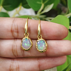 Ethiopian <b>Opal</b> Brass Hook Dangle Drop <b>Earrings</b> 18k Gold Plated Trendy Women's Gift Wholesale - Product Image 1