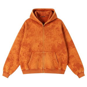 <b>Top</b> Quality Custom Made Acid Washed Men's <b>Zip</b> Up Hoodie Solid Breathable Heavyweight Vintage Zipper Hoodies With Free Sample - Product Image 5